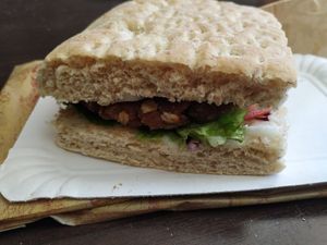 Vegan milanesa for take-away at Panaderia Los Abuelos in Fuerteventura