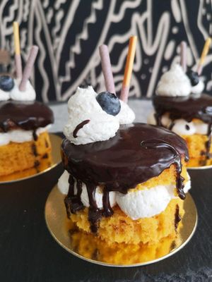 Pastel de zanahoria, nata vegetal y chocolate at Panaderia Los Abuelos in Fuerteventura