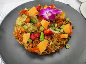 Vegetable curry curry teriyaki at Le Nidaux in Nidau