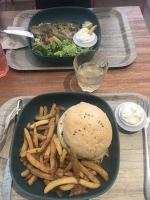 Burger and tofish (really really good) and chips  at L'Ethiquete in Nantes