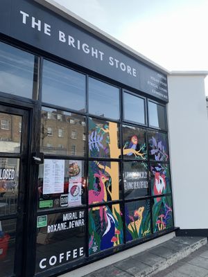 Beautiful shop front painted by illustrator Roxane Dewar at The BRIGHT Store in East London