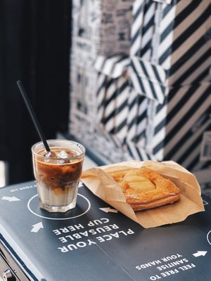 Bring your own cup for your coffee and pear danish at The BRIGHT Store in East London