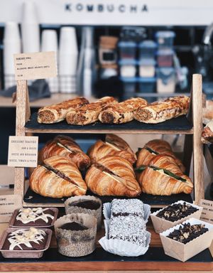 Sausage rolls, croissant toasties and a selection of vegan cakes, brownies and lamingtons! at The BRIGHT Store in East London