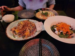 Salad, curry, stir fry noodle   at Rock Yard in Wellington