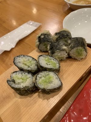 wasabi sushi fried at Fuji Tempura Idaten in Fujikawaguchiko