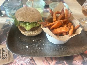 Avocado burger w/ sweet potato fries   at Jilles in Bruges