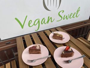 Different type of chocolate cakes at Tortusz in Budapest