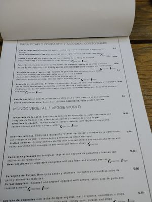 Menu at RE Organic in Mallorca