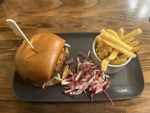 Cannellini bean burger  at Three Tuns in Hay-on-wye