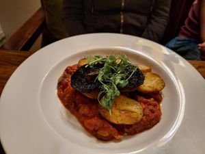 Portobello mushroom with aubergine caponata at Three Tuns in Hay-on-wye