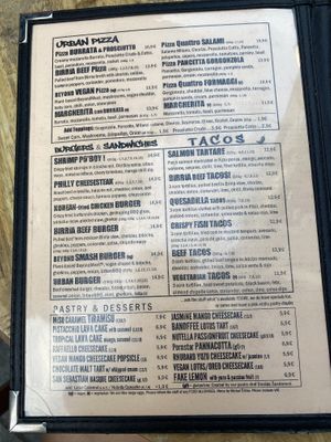 food menu  at Urban House in Bratislava