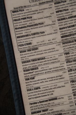 Menu at Urban House in Bratislava
