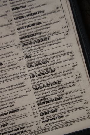 Menu at Urban House in Bratislava