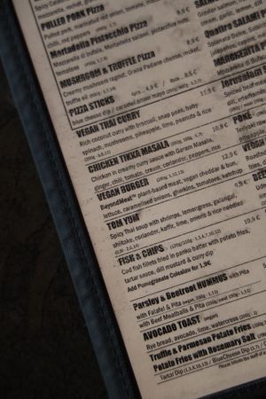 Menu at Urban House in Bratislava