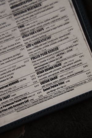 Menu at Urban House in Bratislava