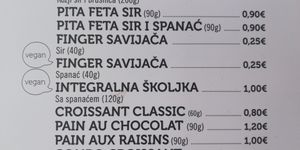 Small part of the menu at Coffee Cake Bakery in Podgorica