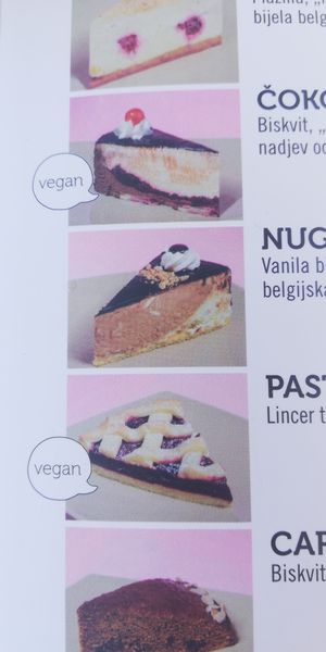 Note the vegan label!  at Coffee Cake Bakery in Podgorica