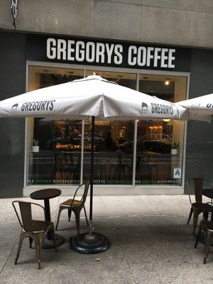 Seating outside at Gregory's Coffee - 40th St in New York City