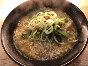 Vegan Taiwan Ramen. Spicy and garlicky!  at Queen's Healthy Diner in Nagoya
