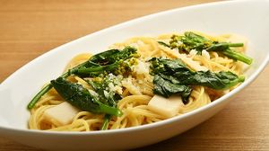 Cream sauce spaghetti. at Queen's Healthy Diner in Nagoya