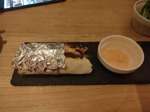 Mock chicken burtito at Queen's Healthy Diner in Nagoya