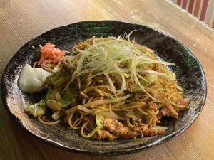 Yakisoba is available! at Queen's Healthy Diner in Nagoya