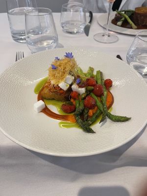Asparagus dish with vegan feta, pastry and potato cream   at Chef's Table in Chester