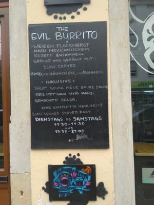 (Part of the?) Menu and opening times at The Evil Burrito in Dresden