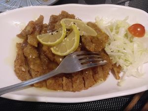 Vegetarian lemon chicken at Food King in Madrid