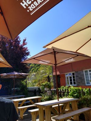 Outside seating at The Plantation Restaurant & Tea Rooms in Polperro