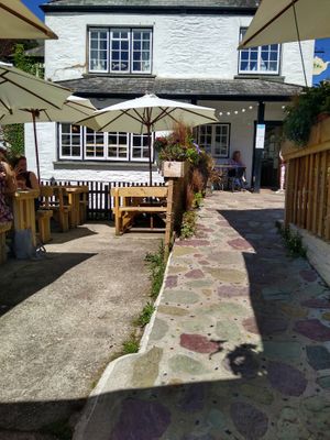 Ramp entrance at The Plantation Restaurant & Tea Rooms in Polperro