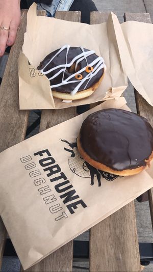 Boston cream & peanut butter chocolate, both vegan! at Vandal Doughnuts - Gottingen St in Halifax