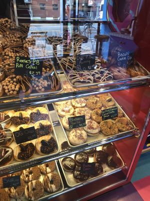 vegan donuts on the right! they indicate with a “v" at Vandal Doughnuts - Gottingen St in Halifax