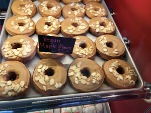 Clear vegan labels  at Vandal Doughnuts - Gottingen St in Halifax