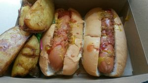 Vegan hotdog and chunky chips at Sea Change  in South Shields