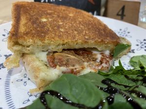 Cheese toastie with sun dried tomato and pesto from Veganuary taster menu  #Veganuary at Sea Change  in South Shields