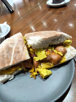 Scrambled tofu and sausage breakfast roll at Sea Change  in South Shields