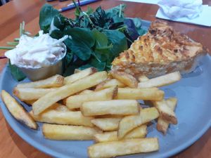 Vegan quiche with chips, salad and slaw at Sea Change  in South Shields