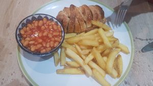 Halloween and Bonfire Specials - Rotten finger sausage roll with skin on fries and beans at Sea Change  in South Shields