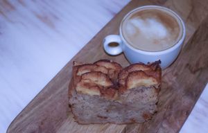 Apple cake & coffee at Wholywood in Paris