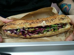 Hummus sandwich at Wholywood in Paris