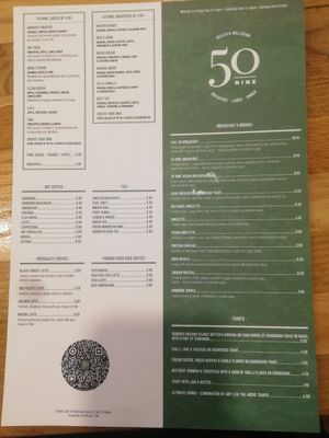 Menu at 50Nine in St Albans