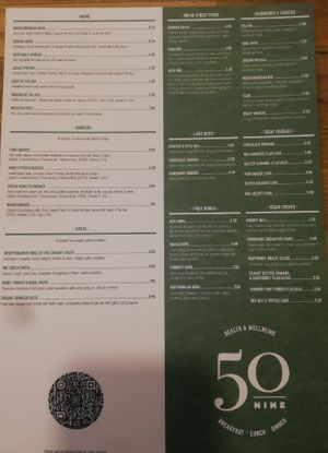 Menu at 50Nine in St Albans
