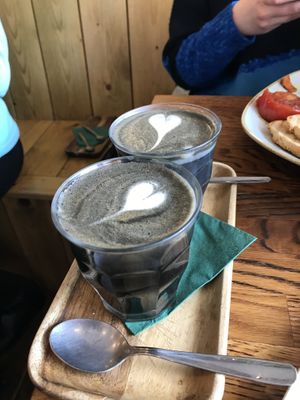 Coconut charcoal latte  at 50Nine in St Albans