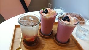 Strawberry shake + refreshing tomato drink? at April and May 45 꽃피는 4월 밀익는 5월 in Busan