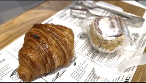 Homemade croissant & blueberry cream filling Swiss roll 🥰( the cream filling is top notch!)  at April and May 45 꽃피는 4월 밀익는 5월 in Busan