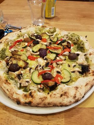 Pesto vegetable pizza with vegan cheese at Marrobbio in Sliema