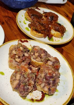 Bruschetta with fava beans, aubergine and olives at Gululu in St Julians