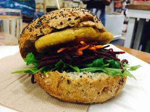 Snitz burger at Wild Yam Health Foods and Cafe in Mordialloc
