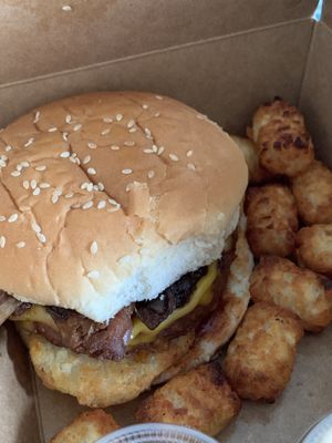 Their delicious Beyond Burger St Patrick’s Day special - had braised bbq Guinness onions on it! I could eat this every day! Everything we’ve had there has been a 10!  at The Gentle Giant Cafe in Pitman